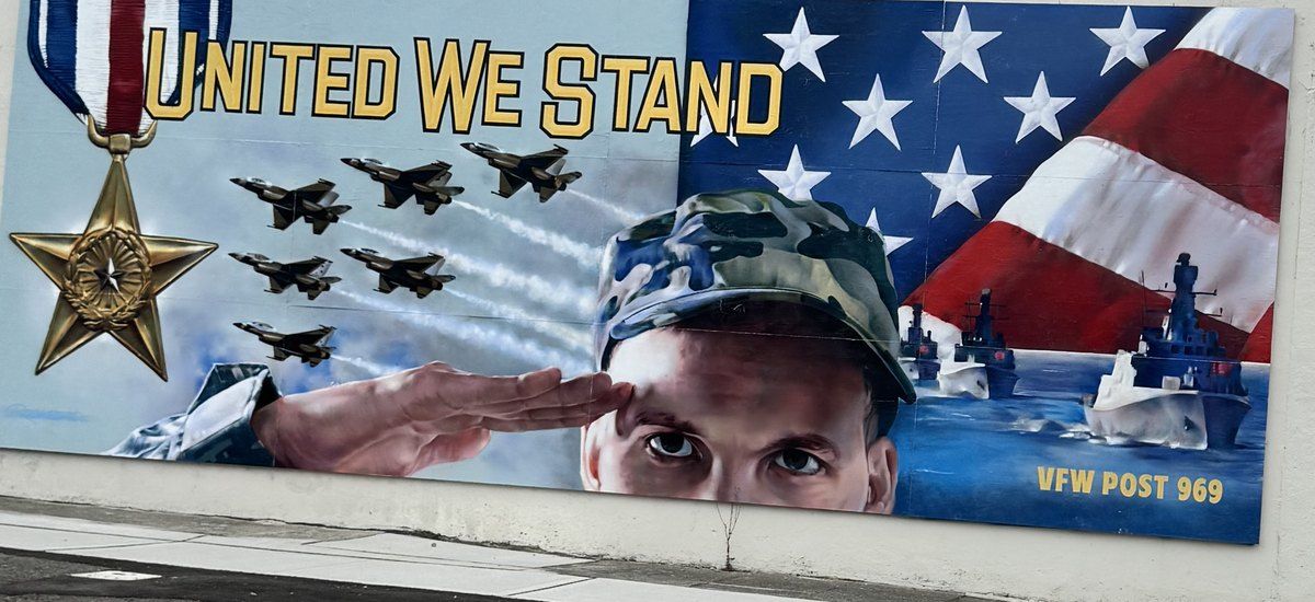 United We Stand mural, VFW Post 969, side of the building on McKinley Ave